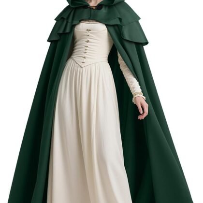 L'VOW Medieval Hooded Cloak Renaissance Cape with Ruffled Shawl Collar for Women Men Halloween Cosplay