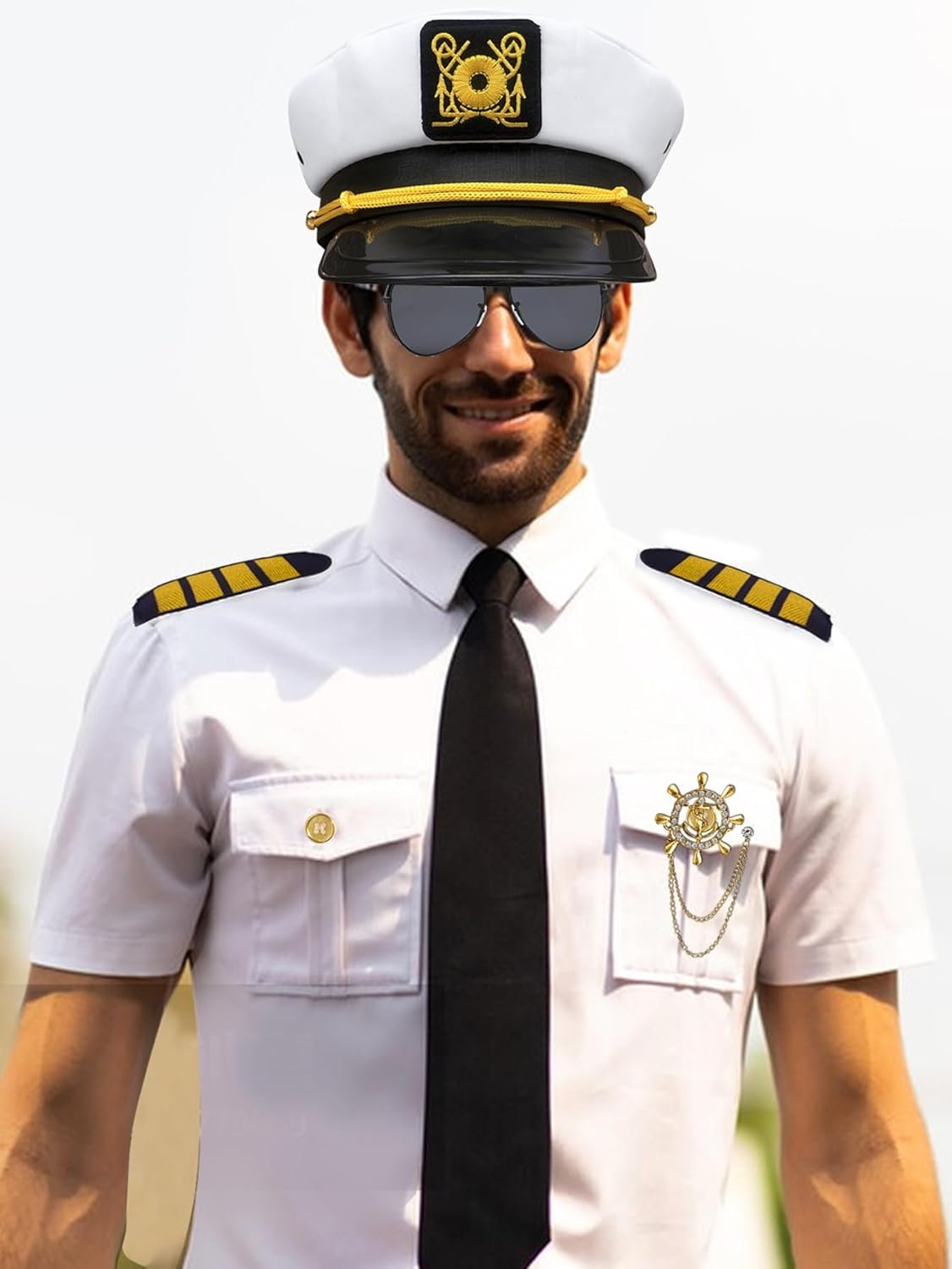 Men's Yacht Captain Sailor Costume 7PCS Adult Navy Shirt Hat Aviator Sunglasses Accessories Set Funny Party Cosplay - Image 6