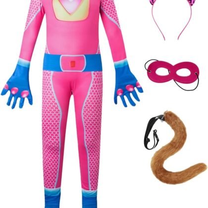 Super Kitten Costume for Girls, 5 Pcs Cute Super Cats Cosplay Costume for Kids Toddler Girls