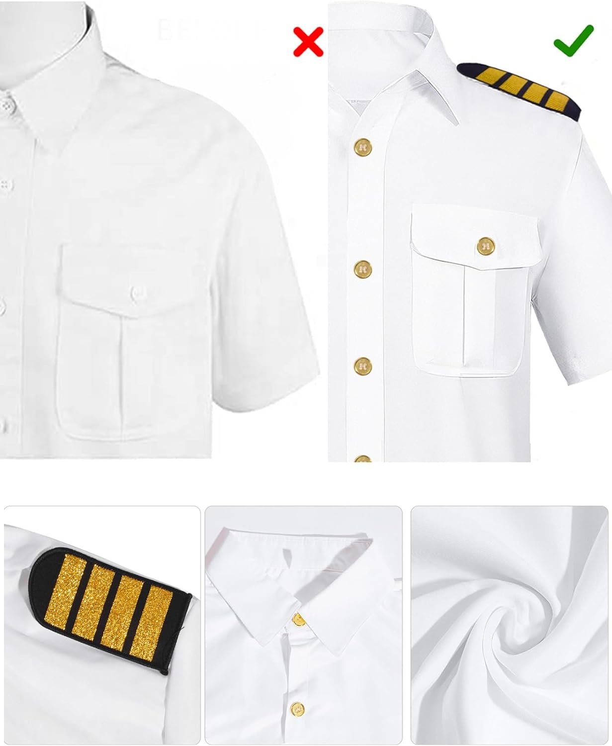 Men's Yacht Captain Sailor Costume 7PCS Adult Navy Shirt Hat Aviator Sunglasses Accessories Set Funny Party Cosplay - Image 3