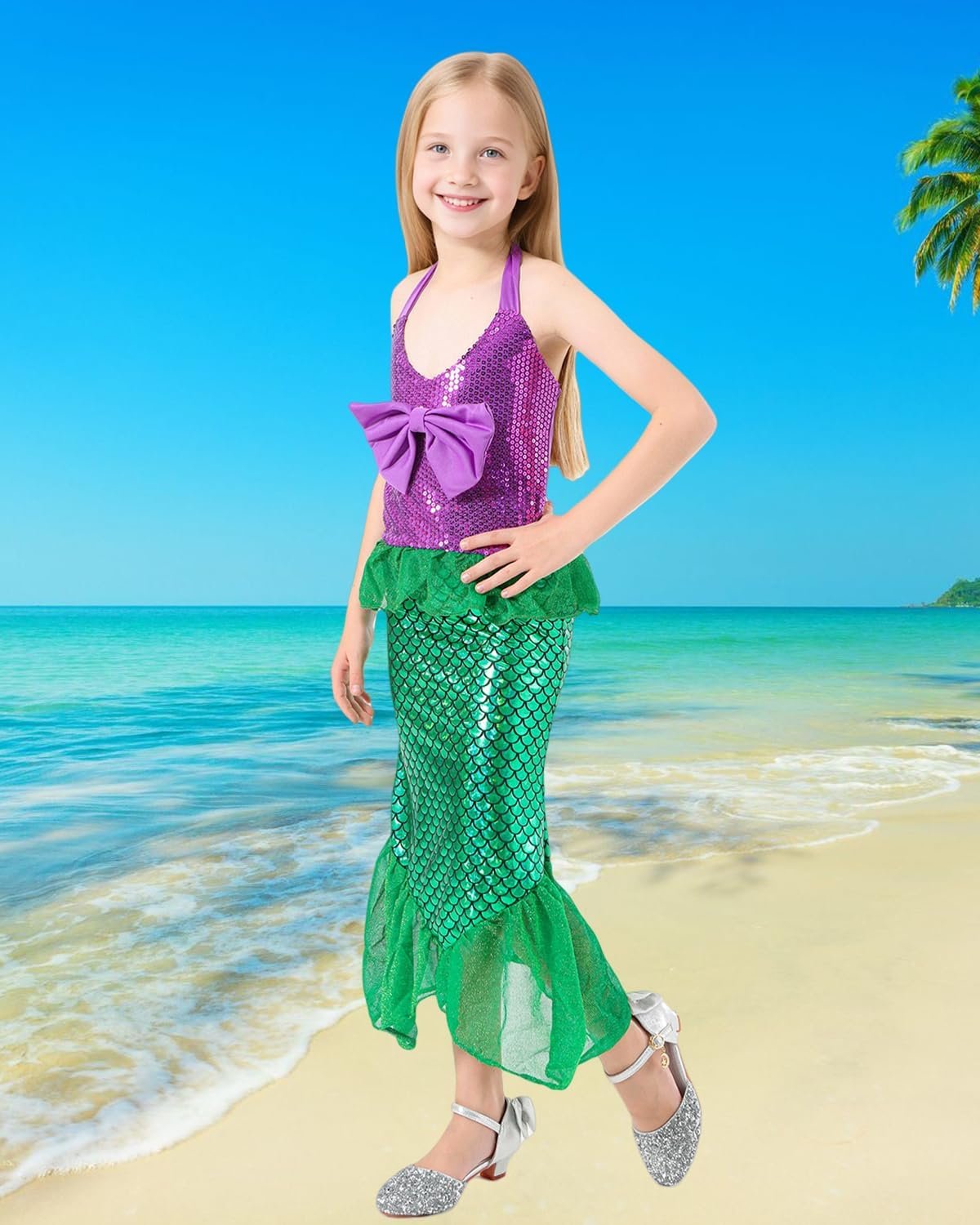 Little Girls Mermaid Costume Kid Princess Ariel Cosplay Dress Outfit Halloween Costume with Accessories Birthday Party - Image 5