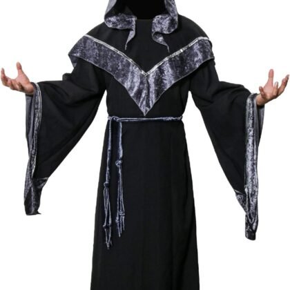 AMNPOLEN Mens Medieval Dark Mystic Sorcerer Robe Halloween Costume Hooded Cape Cosplay Cloak