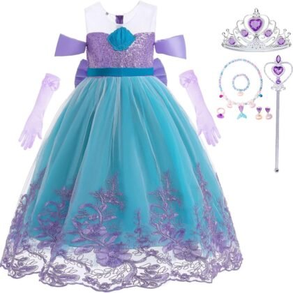 Girls Mermaid Princess Dress Little Kids Ariel Costume Dress up with Accessories Halloween Cosplay Outfit