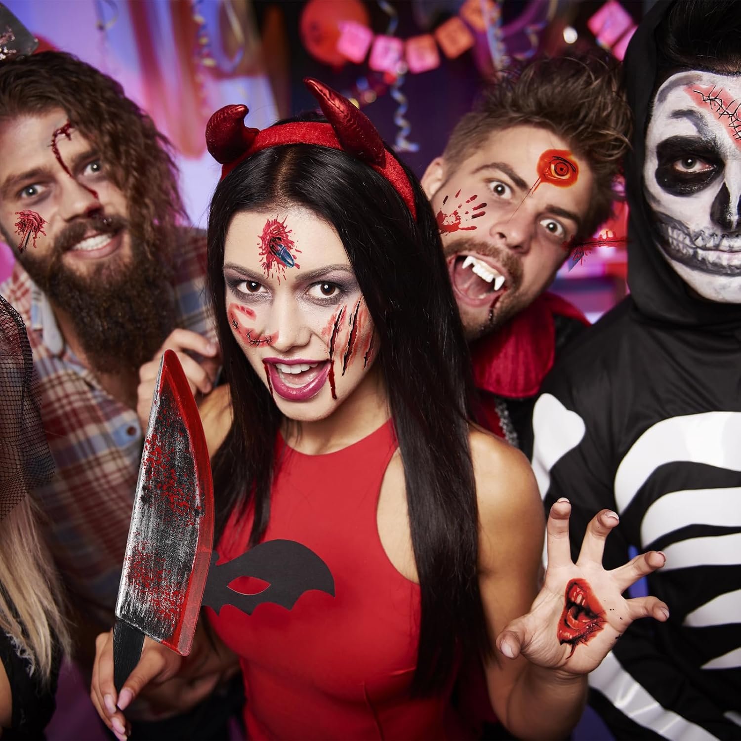 2Pcs Fake Chucky Knife with 30pcs Tattoo Stickers,Halloween Bloody Ghostface Props Toy Knife Set Horror Movie Scream Props Knife Scary for Halloween Costume Cosplay Accessories and Makeup Parties - Image 4