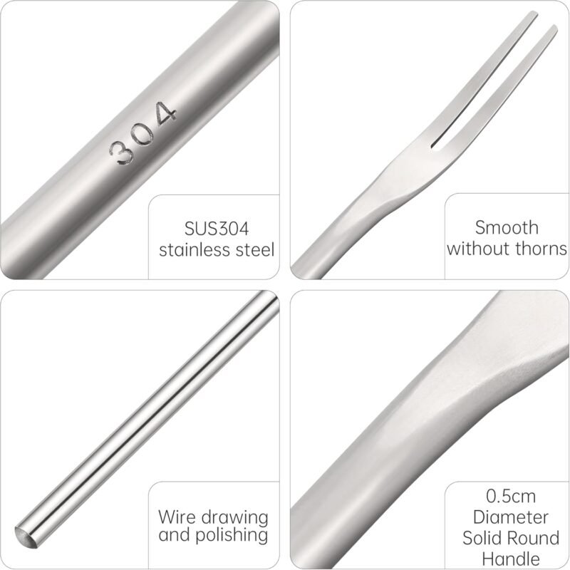 Set of 3 Long Handle Fruit Forks, 8.7 Inch Round Solid Handle Picks Forks for Jar, SUS304 Stainless Steel Olive Forks, 2-Tine Fork for Dessert Appetizer Cocktail Fruit and Vegetables,Silver - Image 2