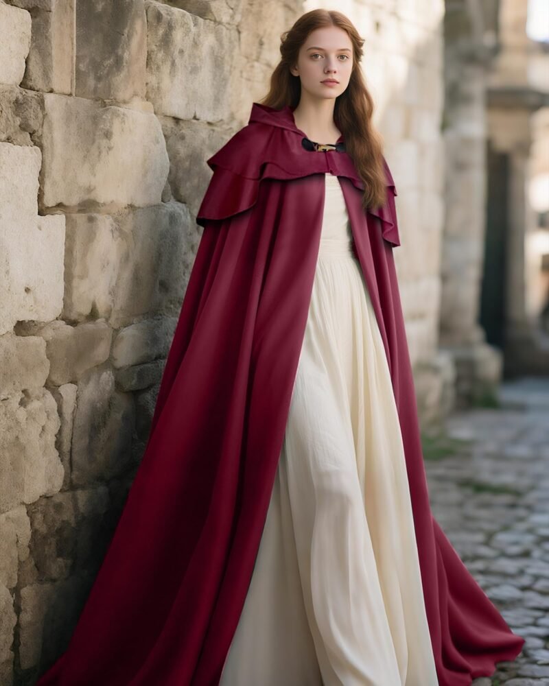 L'VOW Medieval Hooded Cloak Renaissance Cape with Ruffled Shawl Collar for Women Men Halloween Cosplay - Image 4