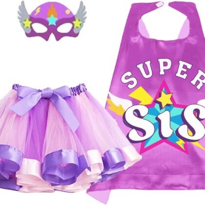 D.Q.Z Superhero-Cape Costume with Tutu Dress, Super Sisters Gifts for Girls Princess Role Play Birthday Christmas