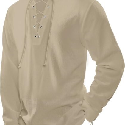 Spooktacular Creations Men's Halloween Renaissance Medieval Viking Costume Long Sleeved Pirate Shirt Top for Dress-Up Parties