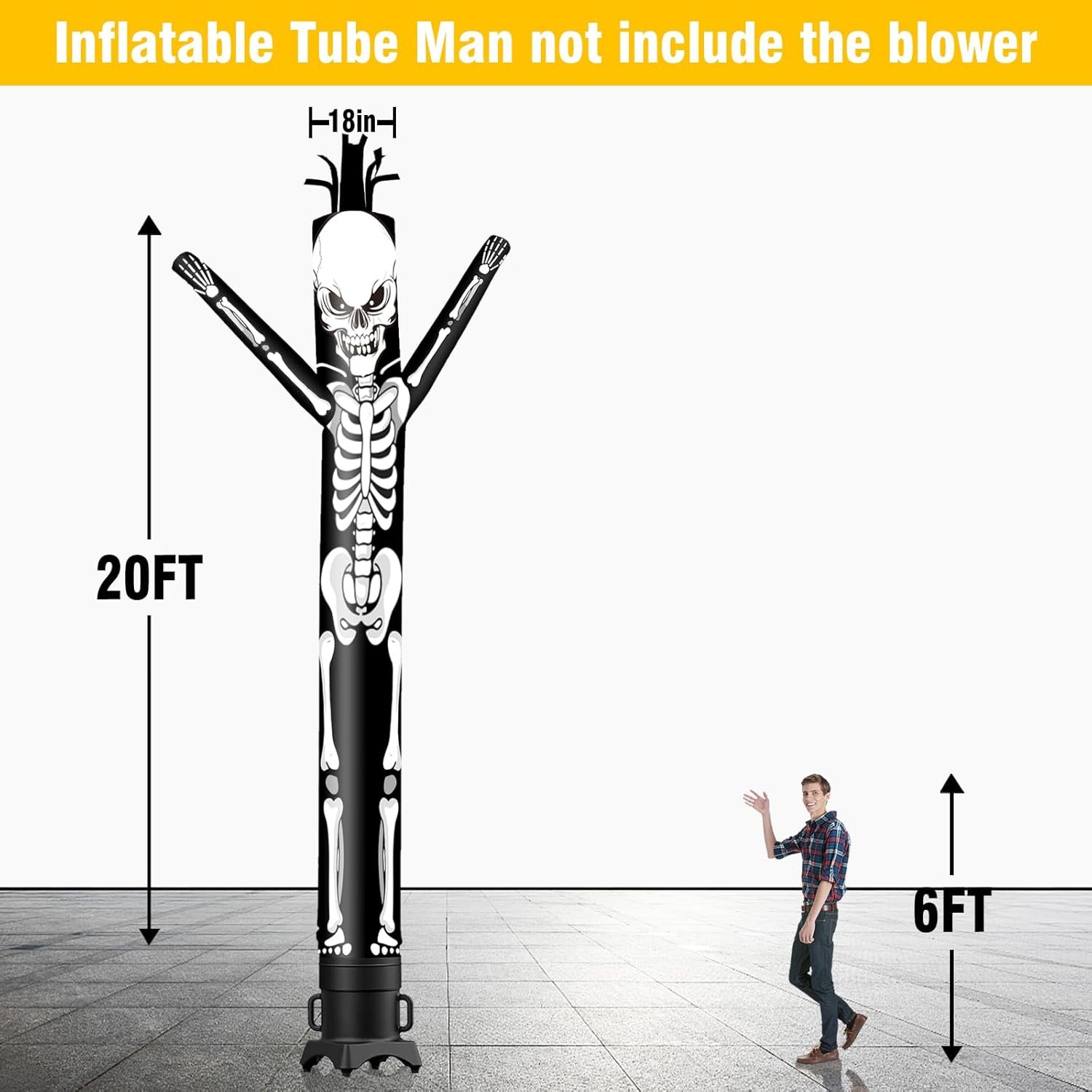 20FT Tall Halloween Skeleton Inflatable Tube Man (18''Diameter) Wacky Wavy Dancing Guy for Outdoor Decoration Advertising Business Promotion (Blower Not Included) - Image 2
