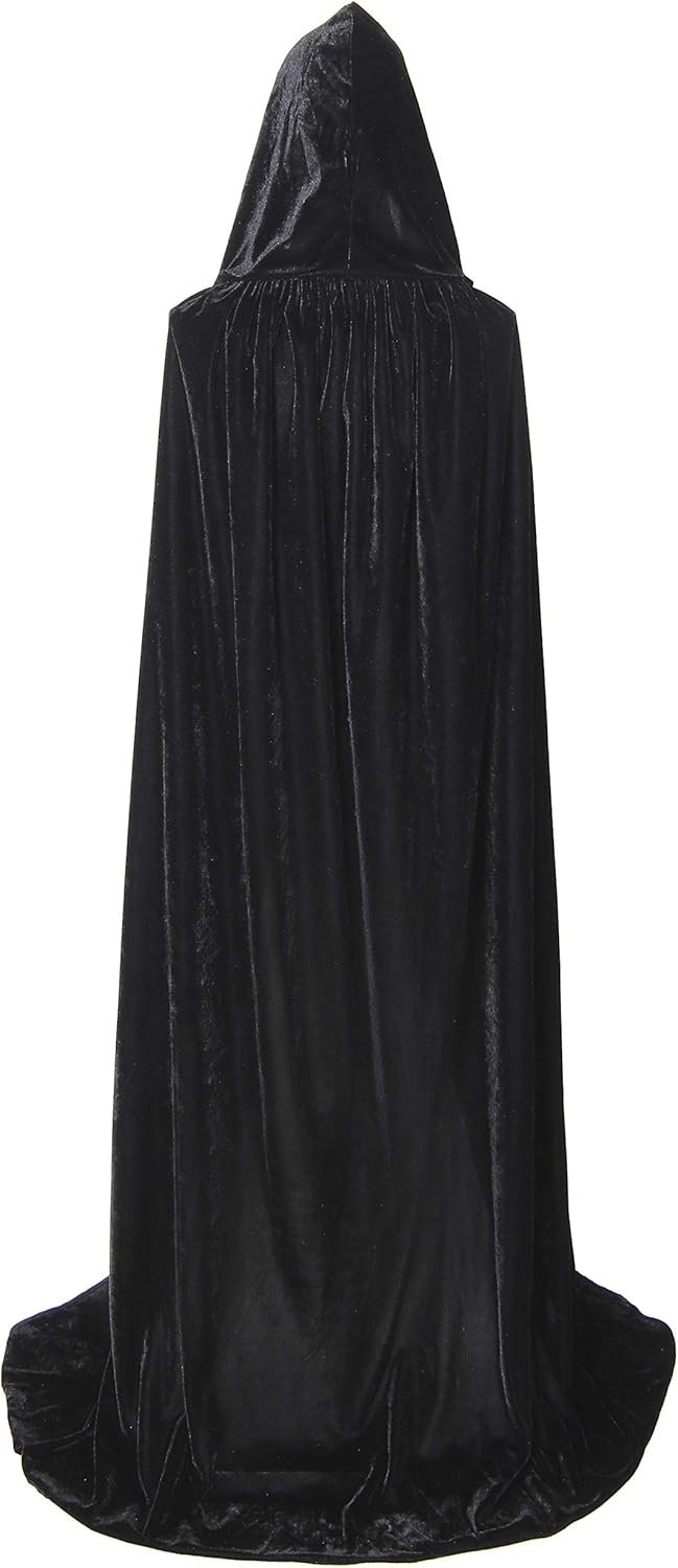 BIGXIAN Long Hooded Cloak Velvet Cape Witch Costume Halloween Costumes for Women Men - Image 3