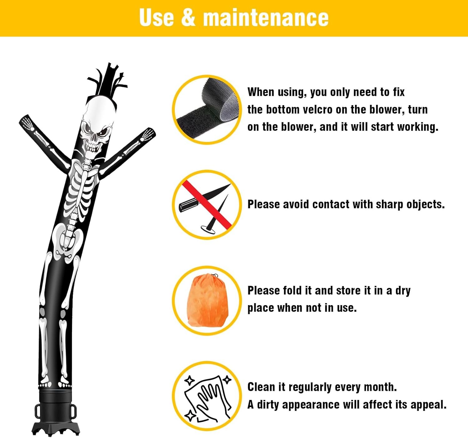 20FT Tall Halloween Skeleton Inflatable Tube Man (18''Diameter) Wacky Wavy Dancing Guy for Outdoor Decoration Advertising Business Promotion (Blower Not Included) - Image 7