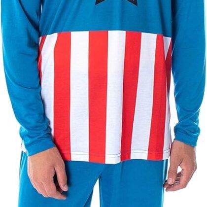 Marvel Men's Captain America Vintage Superhero Costume Raglan Top And Pants 2 Piece Pajama Set