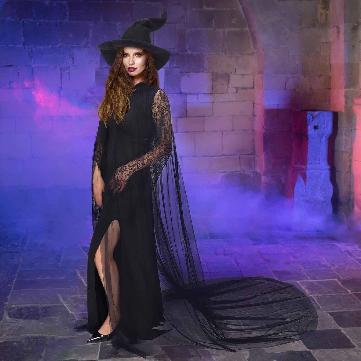 Ultrafun Halloween Witch Costume for Women - Full Length Sheer Witch Cloak with Hood for Cosplay - Image 6