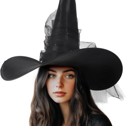 Women's Black Witch Hat Adult Witches Hats Halloween Costume Party Accessory