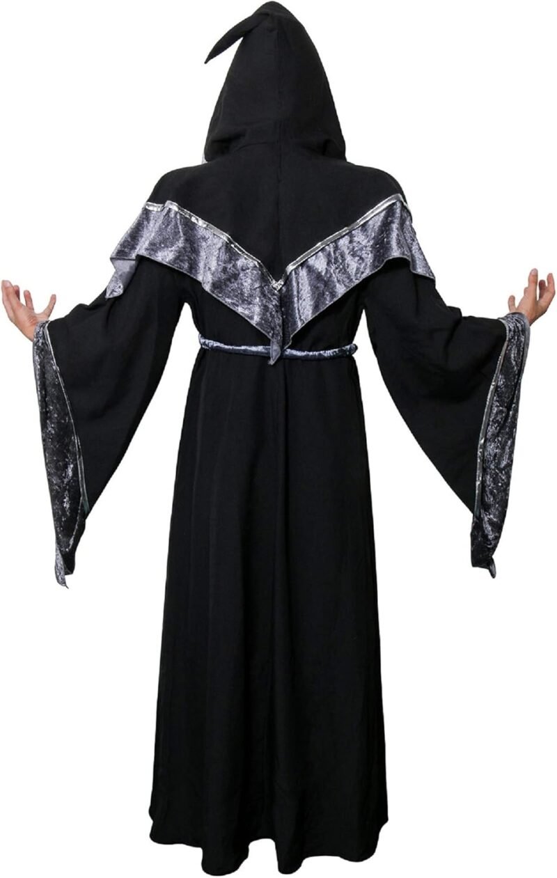 AMNPOLEN Mens Medieval Dark Mystic Sorcerer Robe Halloween Costume Hooded Cape Cosplay Cloak - Image 3