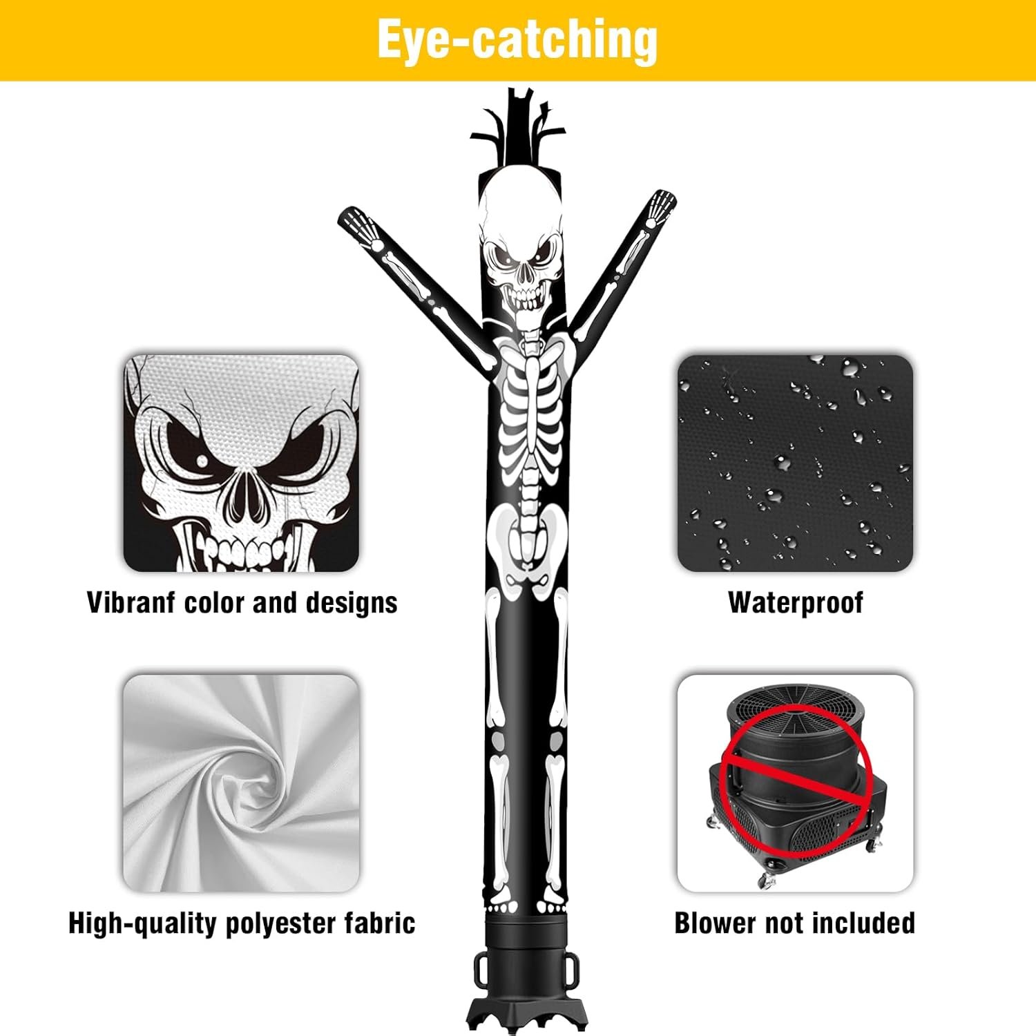 20FT Tall Halloween Skeleton Inflatable Tube Man (18''Diameter) Wacky Wavy Dancing Guy for Outdoor Decoration Advertising Business Promotion (Blower Not Included) - Image 3