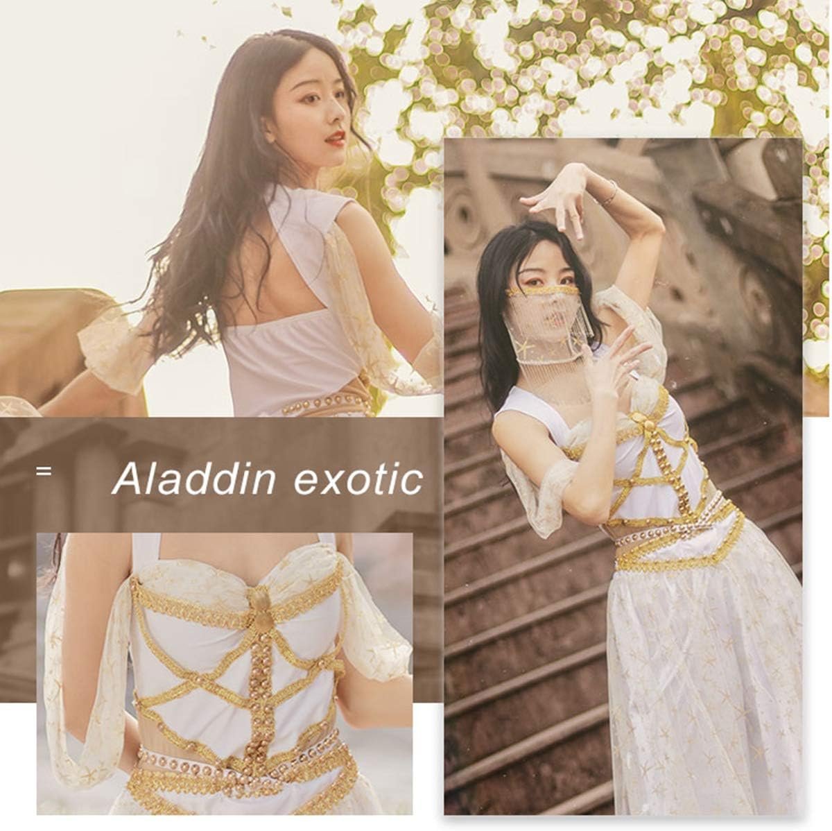 MISI CHAO Belly Dance Jasmine Costume - Aladdin Halloween Outfit Princess Costumes White for Women - Image 5
