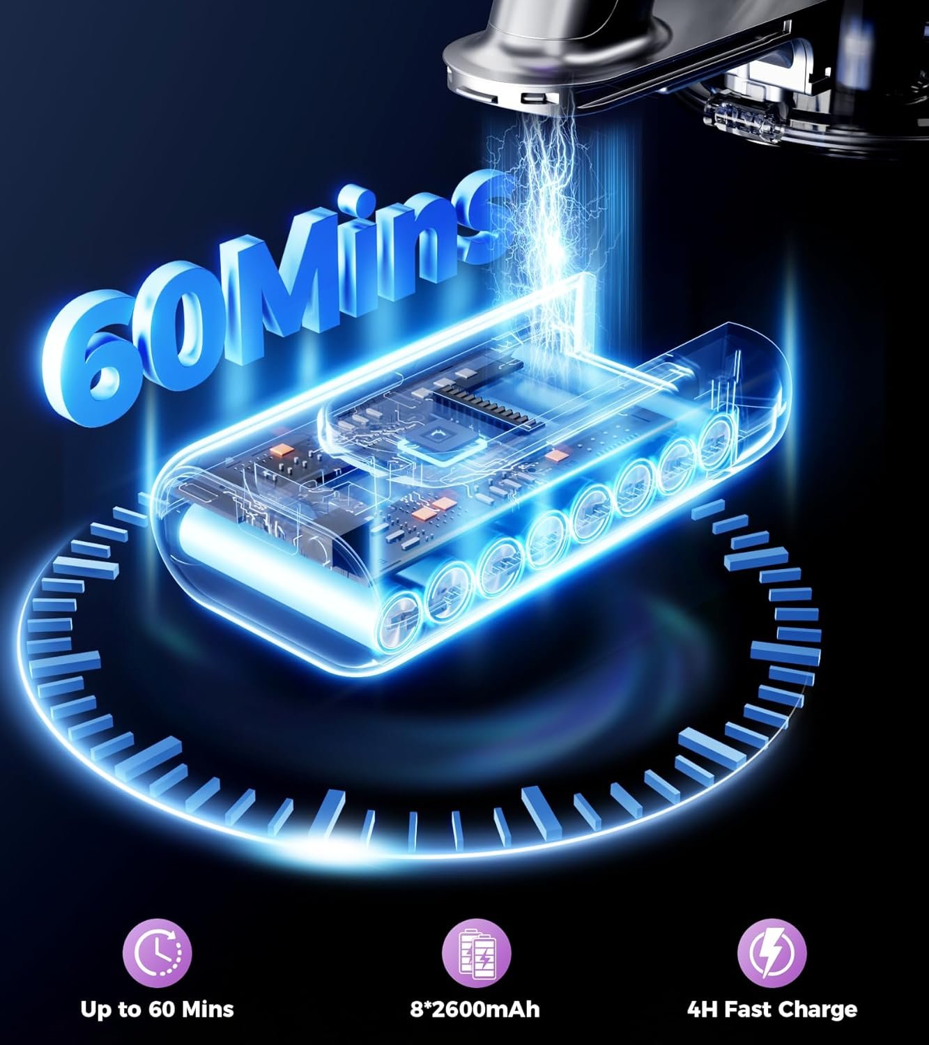 Cordless Vacuum Cleaner, 500W 40Kpa 60Mins Vacuum Cleaners for Home, Anti-tangle Stick Vacuum with Self-Standing, Wall Mount Charging, LED Display, 8-in-1 Wireless Vacuum for Carpet Pet Hair Hardfloor - Image 3