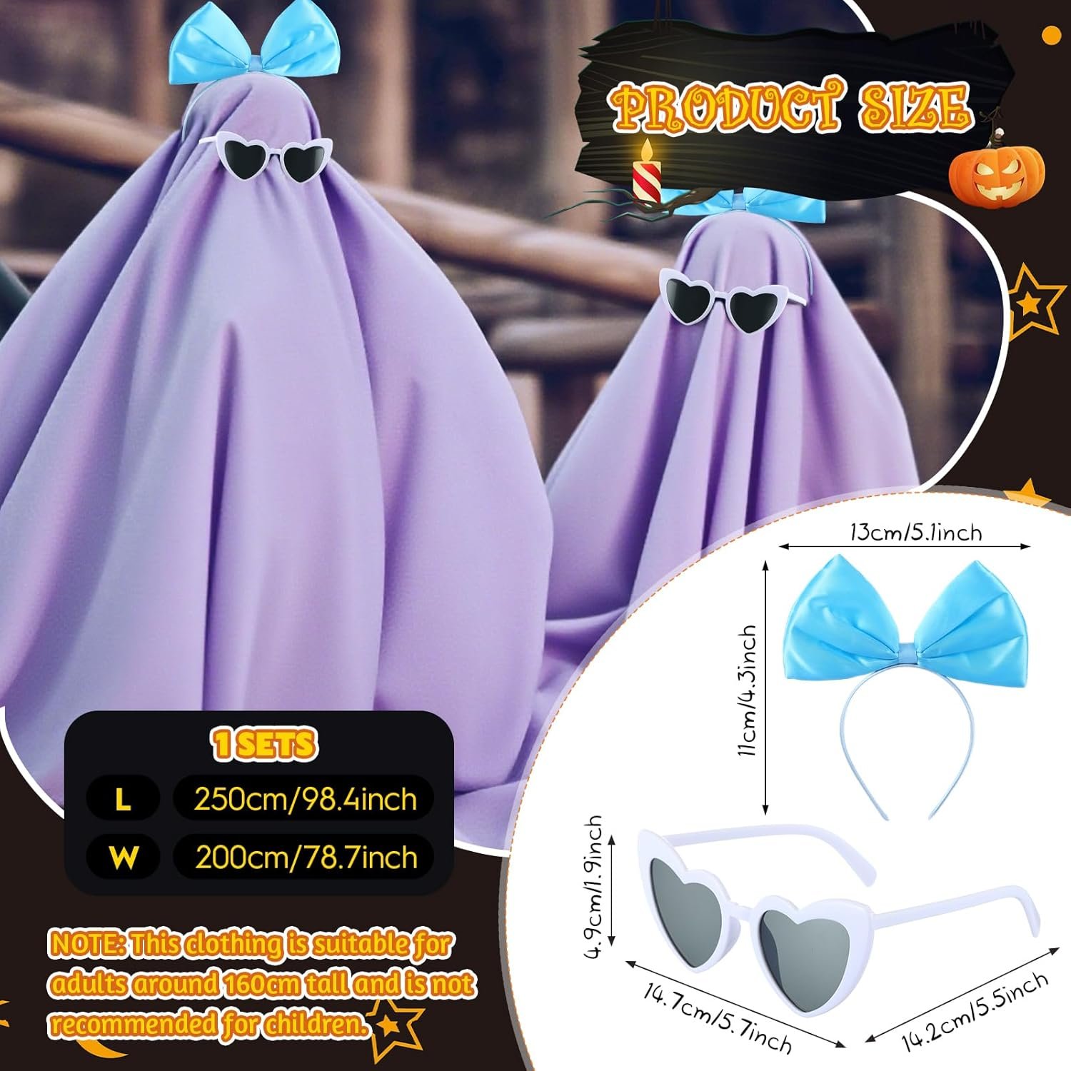 Halloween Sheet Ghost Photo Shoot Adult Costume Ghost Cosplay & Sunglasses & Headband for Cosplay Party - Image 2