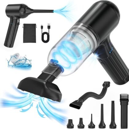 Car Vacuum Cleaner High Power Handheld Vacuum 150W 17000Pa 4-in-1 Mini Vacuum Cleaner Cordless and Air Duster with 180° Adjustable Handle Led Light Portable Vacuum for Car, Home, Deep Black