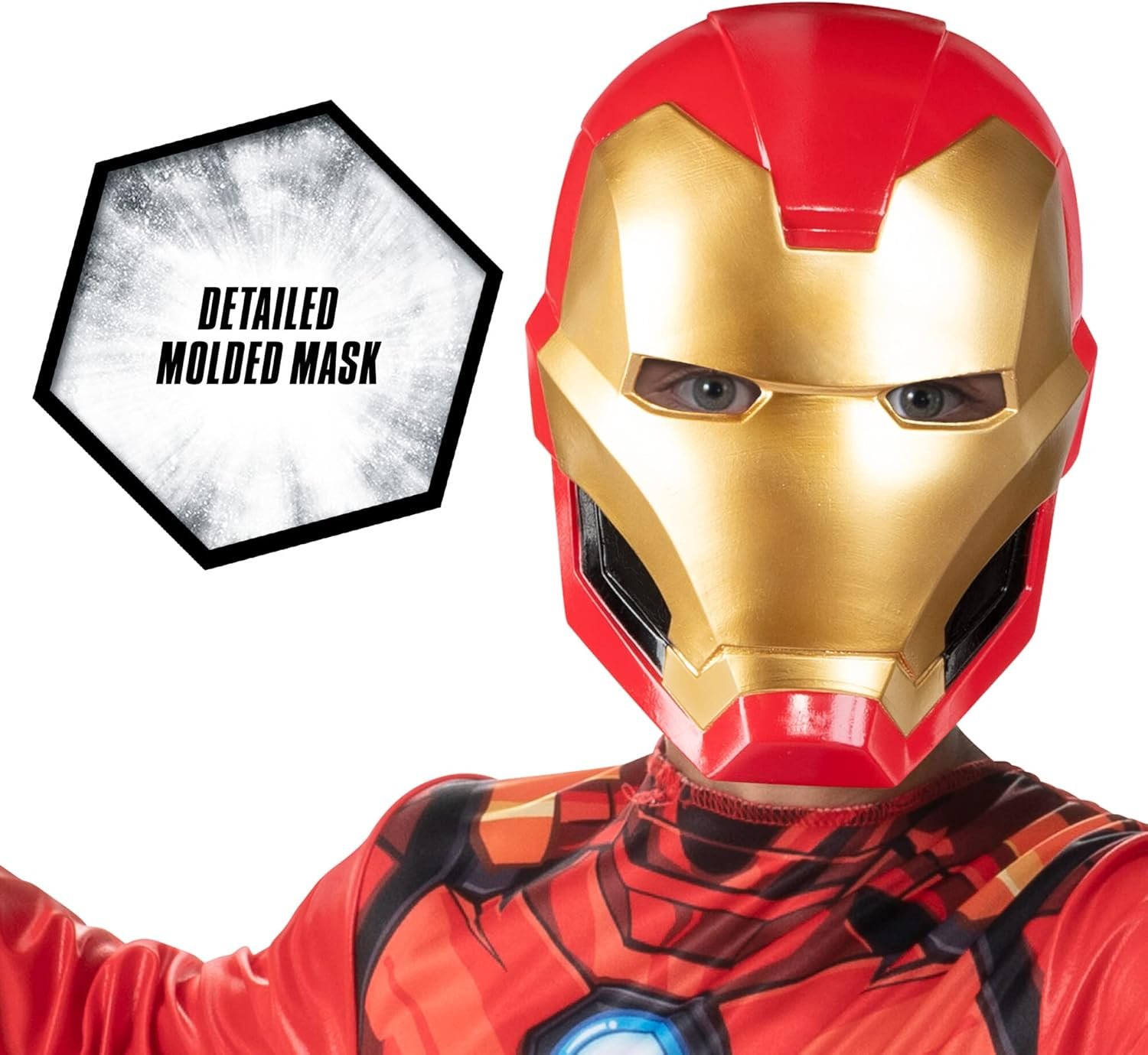 Marvel Iron Man Official Youth Halloween Costume - Premium Quality Fabric Jumpsuit with Printed Design and Plastic Mask - Image 4