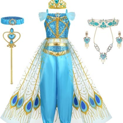 Princess Costume for Girls Princess Dress Kids Birthday Party Jasmine Cosplay Outfit