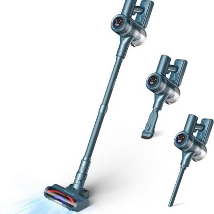 Cordless Vacuum Cleaner,33KPA/400W Powerful Stick Vacuum with Auto Suction Mode,Max 50Mins Runtime,LED Display,Rechargeable&Anti-Tangle,Lightweight Vacuum Cleaners for Home/Pet Hair/Carpets/Hard Floor