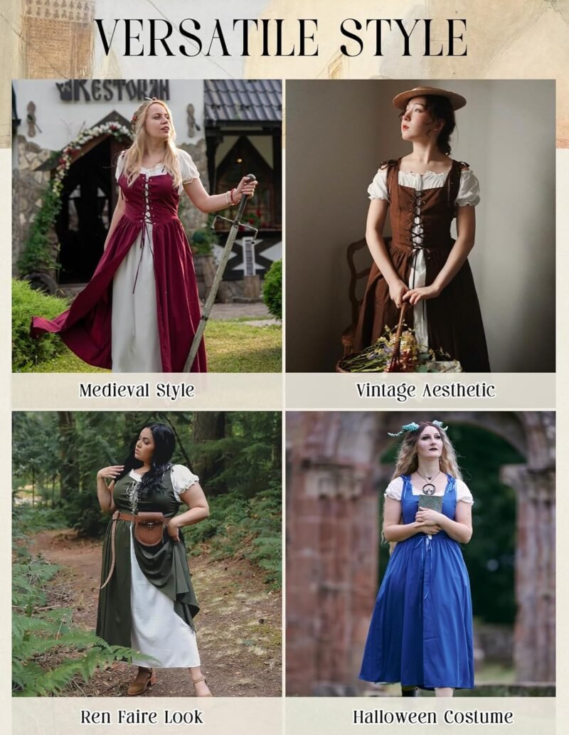 Scarlet Darkness Halloween Renaissance Costume Women Peasant Medieval Dress Short Sleeve Maxi Dresses with Pockets - Image 6