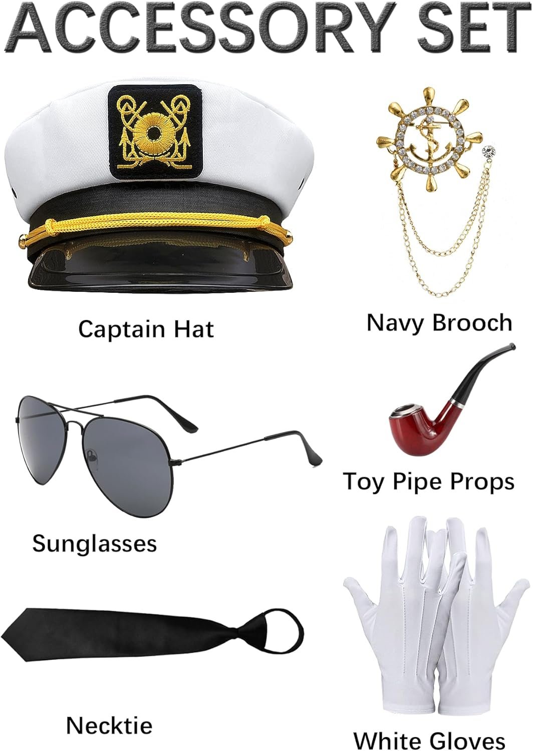 Men's Yacht Captain Sailor Costume 7PCS Adult Navy Shirt Hat Aviator Sunglasses Accessories Set Funny Party Cosplay - Image 2