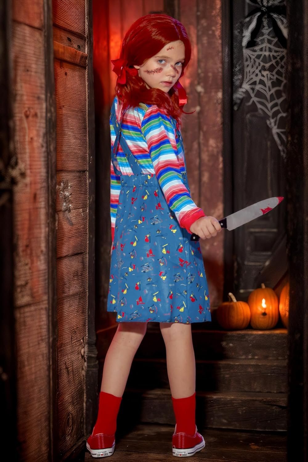 BesserBay Girl's 4PCS Halloween Costume Set Horror Killer Dress Up Mock Two-Piece 2-12 Years - Image 5