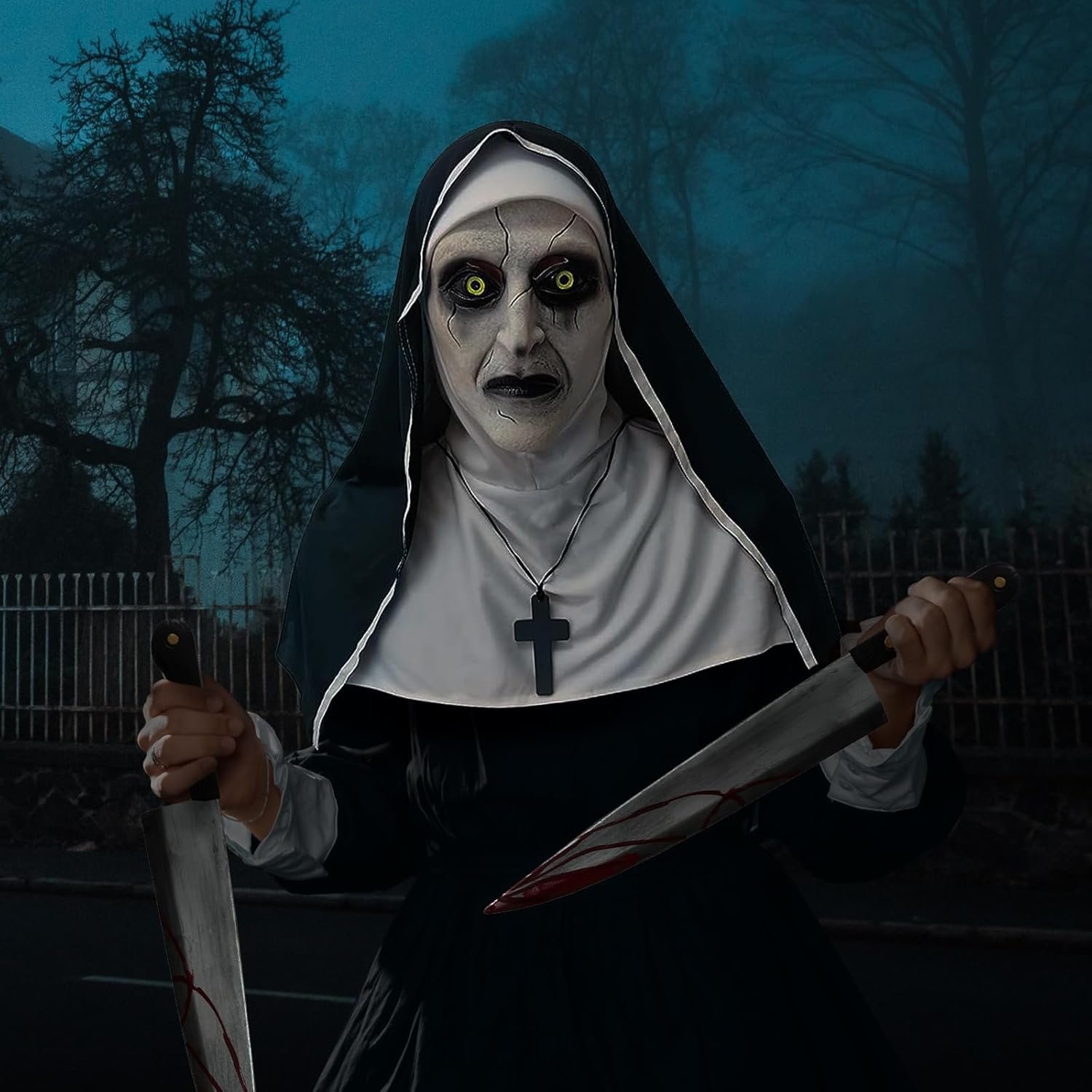 Halloween Scary Nun Mask, Full Head Latex Nun Mask with Cross Charms for Horror Parties Cosplay - Image 5