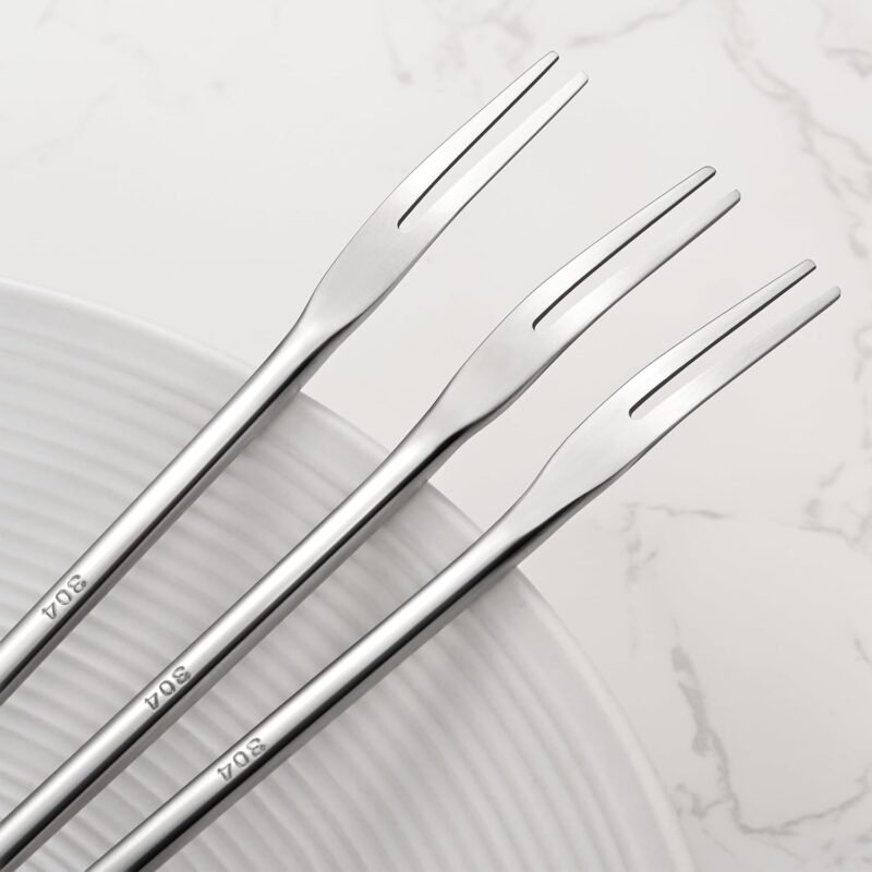 Set of 3 Long Handle Fruit Forks, 8.7 Inch Round Solid Handle Picks Forks for Jar, SUS304 Stainless Steel Olive Forks, 2-Tine Fork for Dessert Appetizer Cocktail Fruit and Vegetables,Silver - Image 3