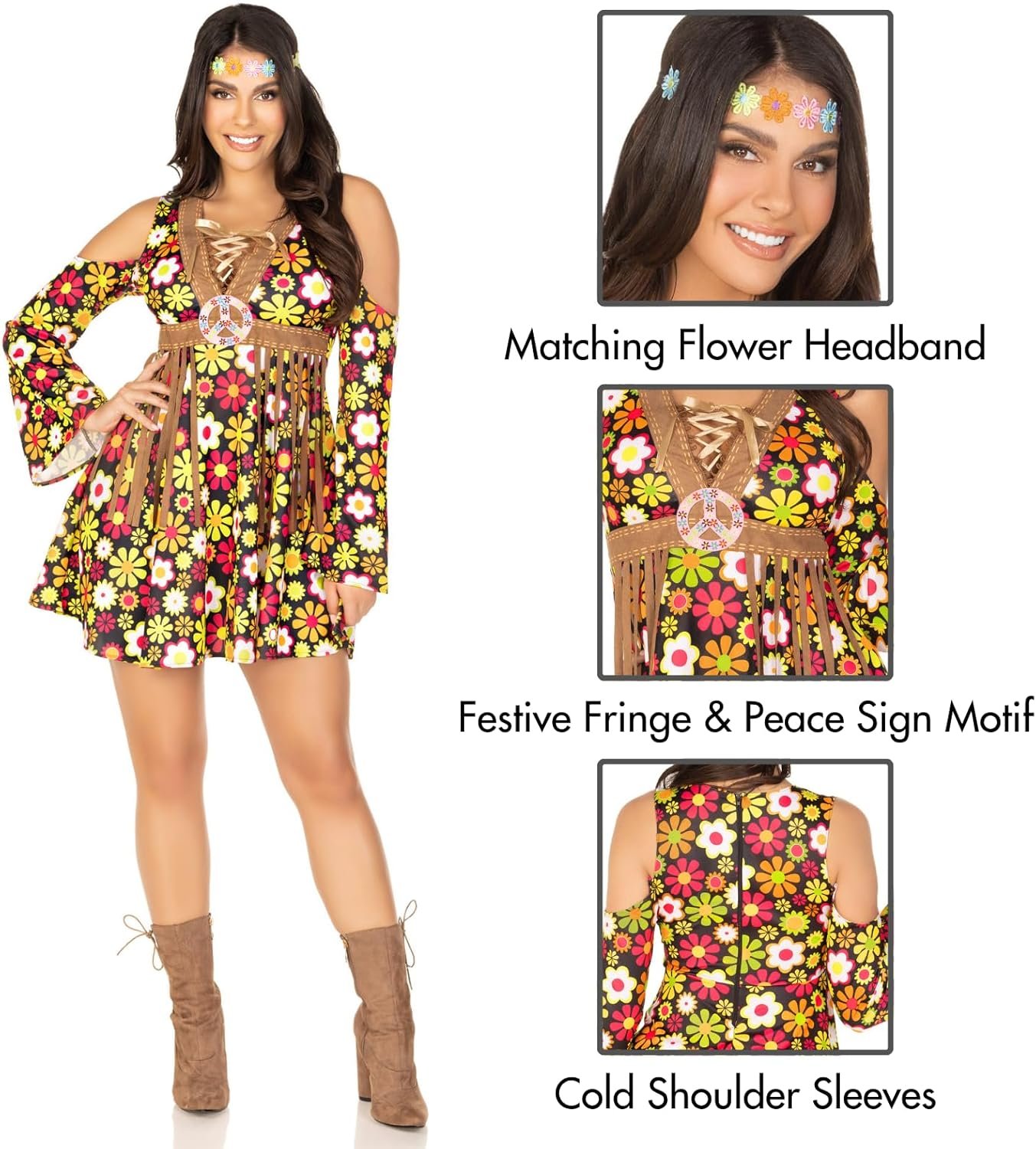 Leg Avenue Women's 2 Pc Starflower Hippie Costume with Dress, Headband - Image 5