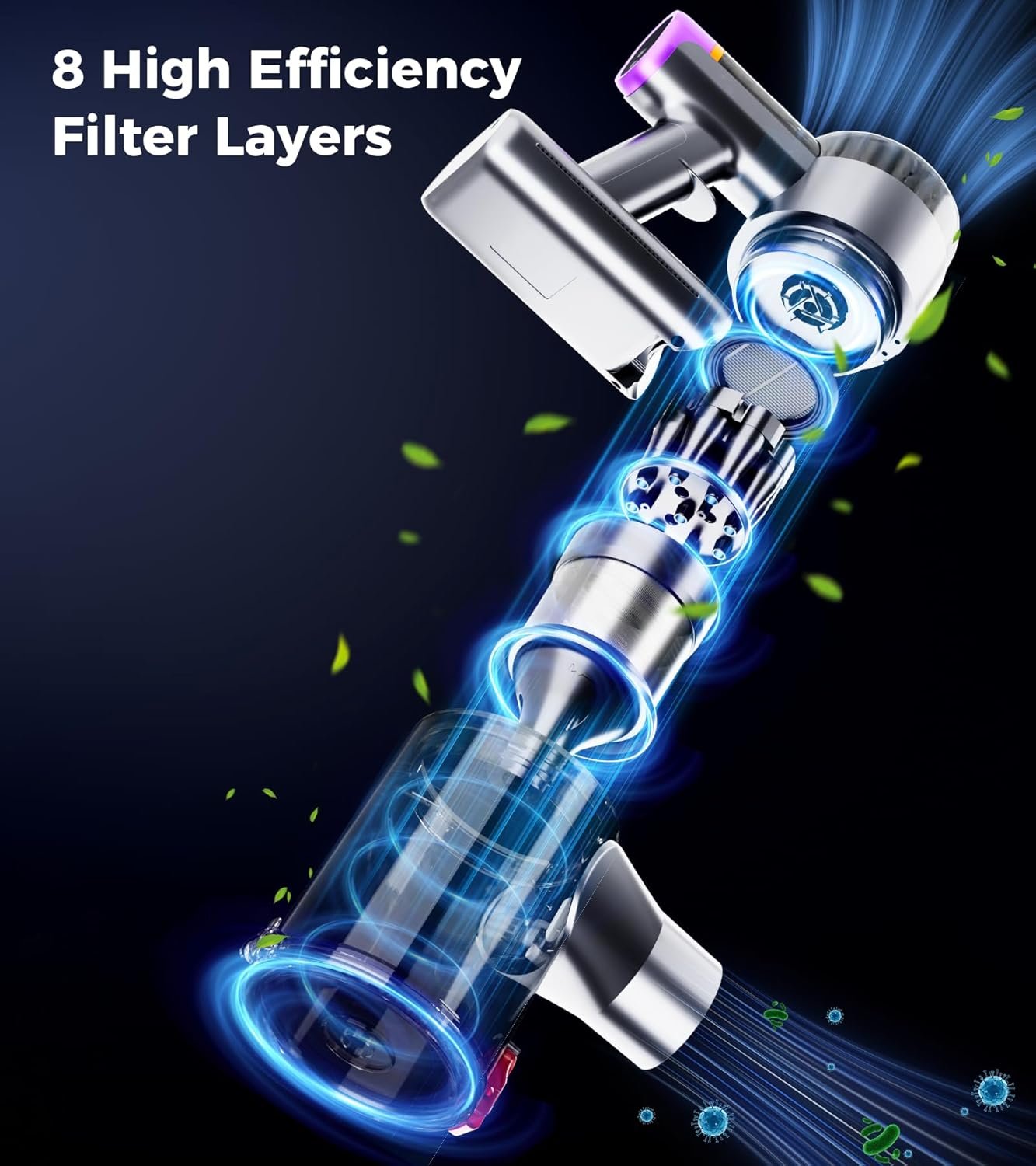 Cordless Vacuum Cleaner, 500W 40Kpa 60Mins Vacuum Cleaners for Home, Anti-tangle Stick Vacuum with Self-Standing, Wall Mount Charging, LED Display, 8-in-1 Wireless Vacuum for Carpet Pet Hair Hardfloor - Image 8