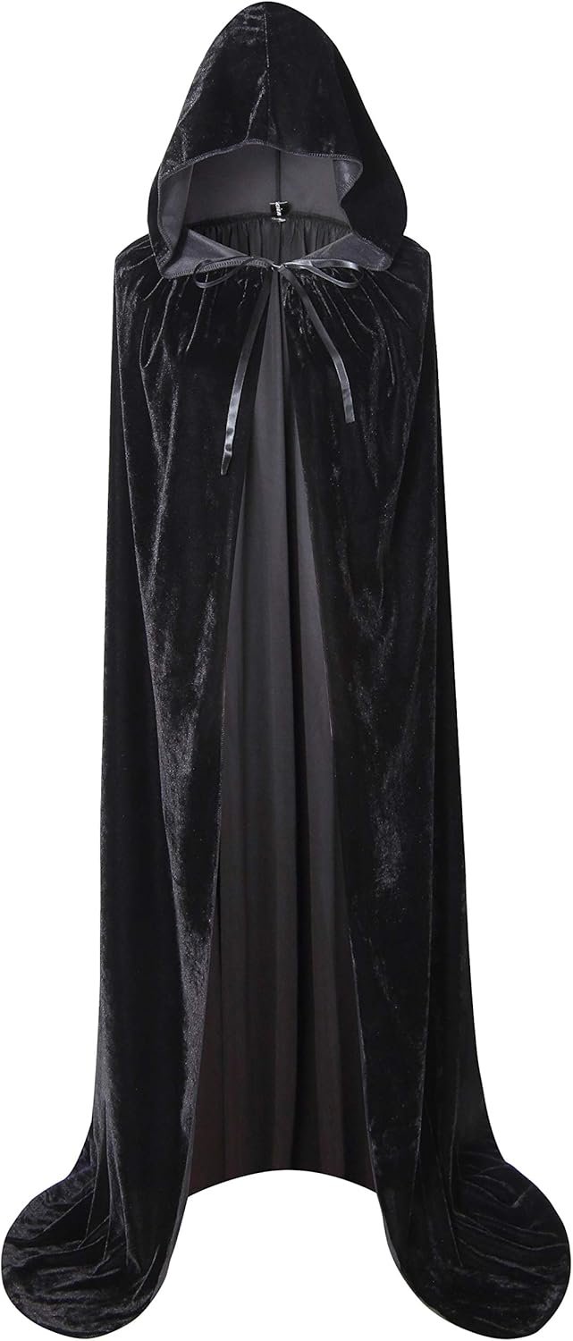 BIGXIAN Long Hooded Cloak Velvet Cape Witch Costume Halloween Costumes for Women Men - Image 2