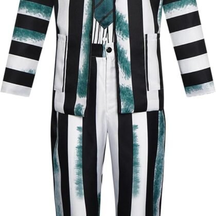 Men's Black and White Striped Suit Cosplay Halloween Costume