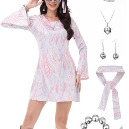 70s Disco Outfit Women - Vintage Sequin Go Go Dance Dress Costume - Shiny Disco Dress for 70's Theme Parties