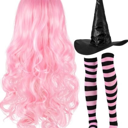 Janinka Halloween Witch Costume Set for Woman, Wig, Witch Hat, Socks