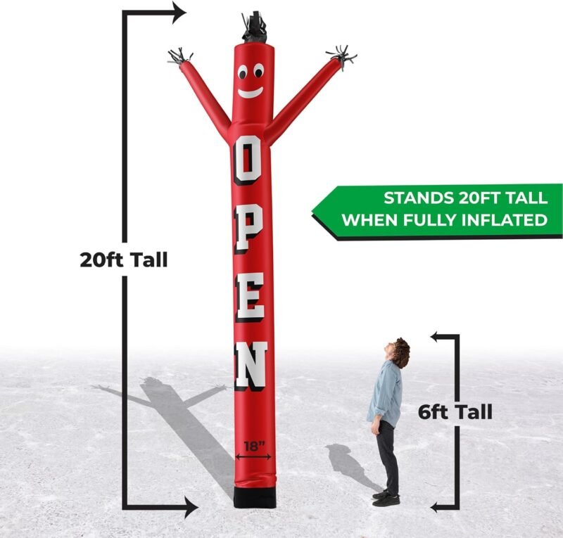 LookOurWay Air Dancers Inflatable Tube Man Attachment - 20 Feet Tall Wacky Waving Inflatable Dancing Tube Guy for Business Promotion (Blower Not Included) - Open Red - Image 3