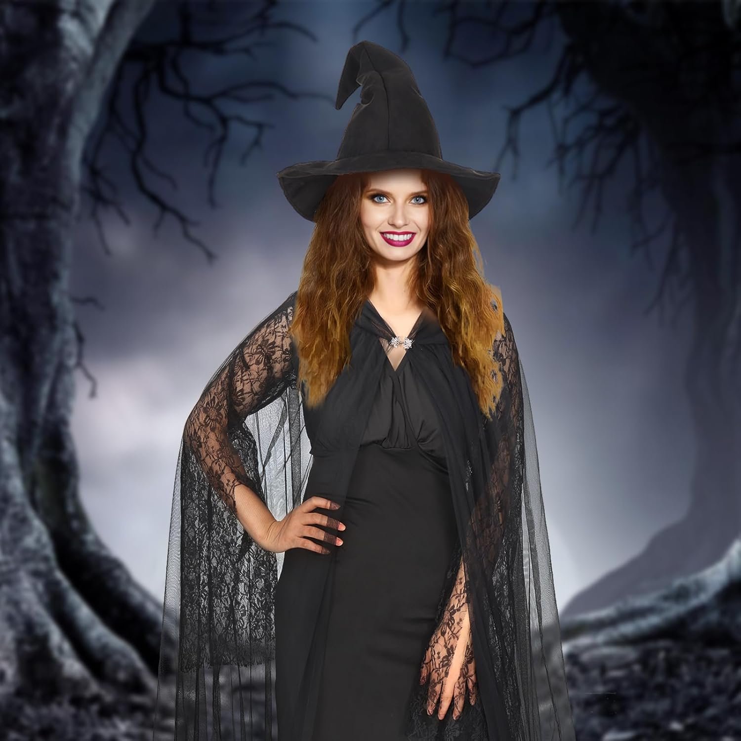 Ultrafun Halloween Witch Costume for Women - Full Length Sheer Witch Cloak with Hood for Cosplay - Image 5