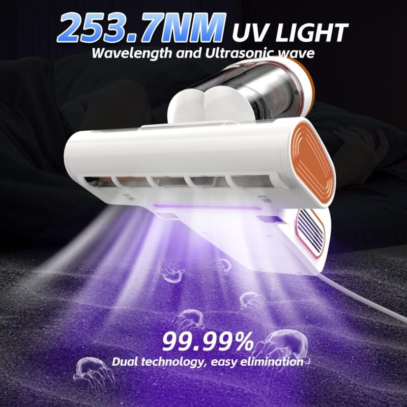 Bed Vacuum Cleaner Mattress VacuumCleaner, 8.5Kpa Powerful Handheld Vacuums with UV-C Light, 400W Powerful Mattress Vacuum with Heating and Ultrasonic Technology, for Dust & Pet Hair Removal - Corded - Image 3