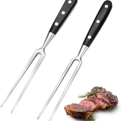 Patelai 2 Pieces Carving Forks 12 Inch Stainless Steel Meat Fork Cooking Fork with Wood Handle Grill Fork Serving Fork for Xmas Kitchen Roast BBQ Fork Carving Set