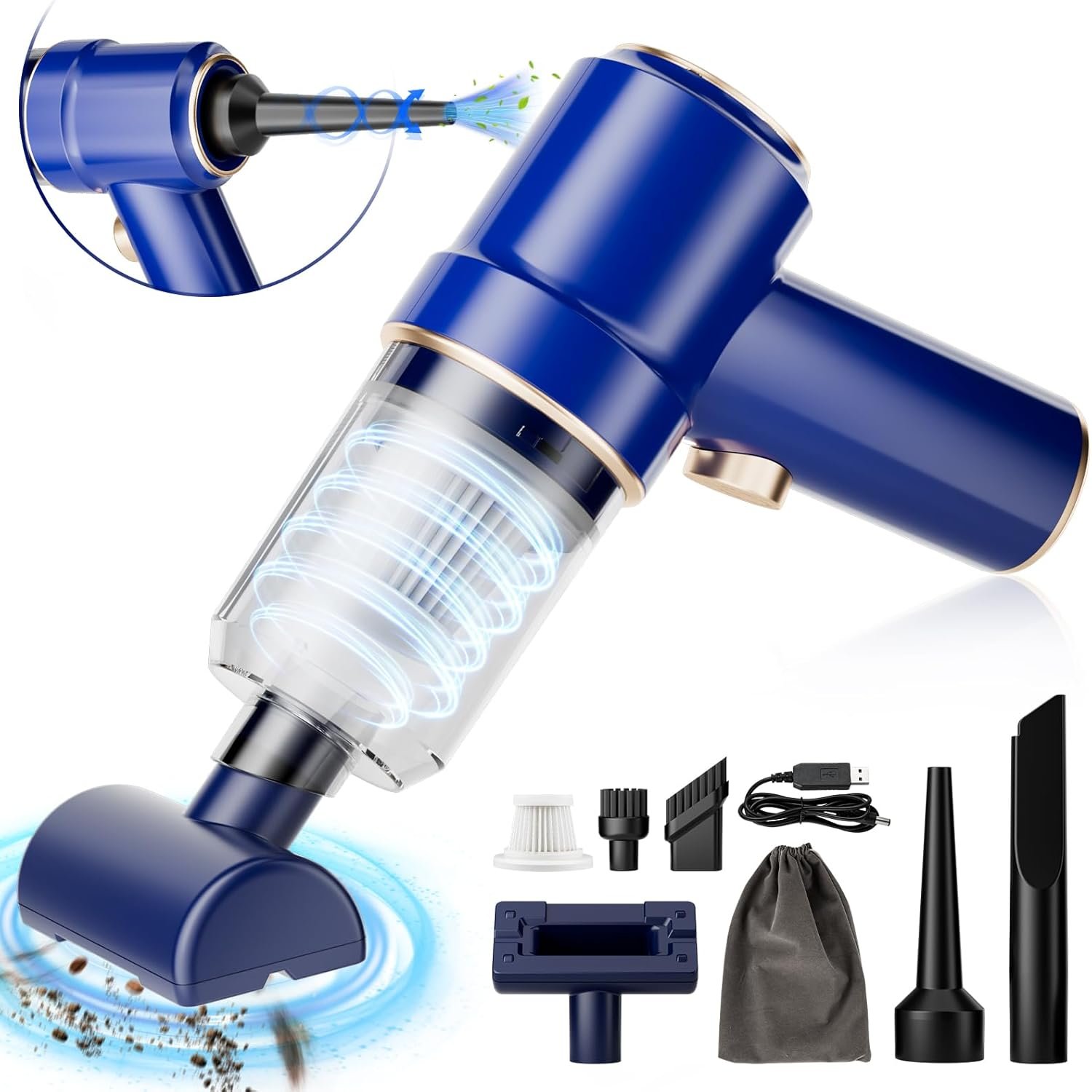 Nyo Handheld Car Vacuum Cleaner, 9000Pa Handheld Vacuum Cleaner & Air Duster, 120W High-Power Wet and Dry Portable Vacuum with Brushless Motor, Multi-Nozzles for Car, Home, Office, Pet (Blue)