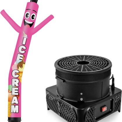10FT Tall Inflatable Tube Man Ice Cream Wacky Wavy Dancing Guy with 3/4 HP Weather-Resistant Blower (12''Diameter) for Outdoor Decoration Advertising Business Promotion