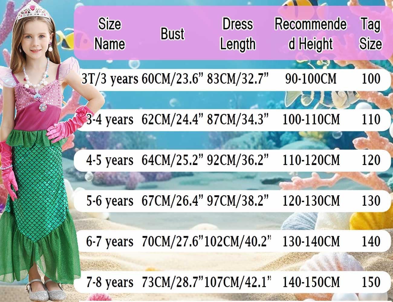 Little Girls Mermaid Costume Princess Dress Up Ariel Outfits with Accessories Wig Birthday Party Halloween Cosplay, Green, 2-3 Years(Tag 100) - Image 6