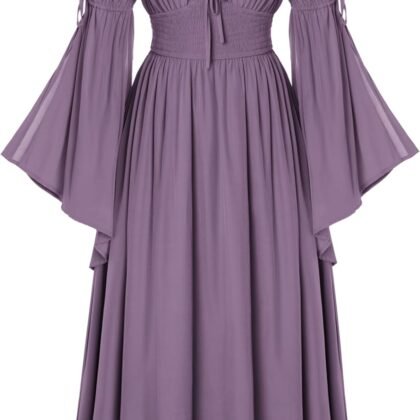 Scarlet Darkness Renaissance Dress for Women Medieval Peasant Dress Long Bell Sleeve Dresses
