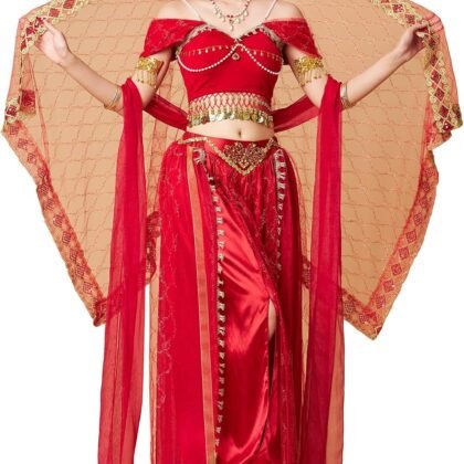 Women's Belly Dance Halloween Performance Costumes Aladdin Jasmine Princess Dress 4 Piece Outfit