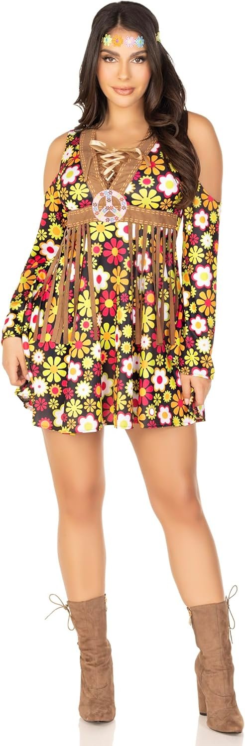 Leg Avenue Women's 2 Pc Starflower Hippie Costume with Dress, Headband - Image 3