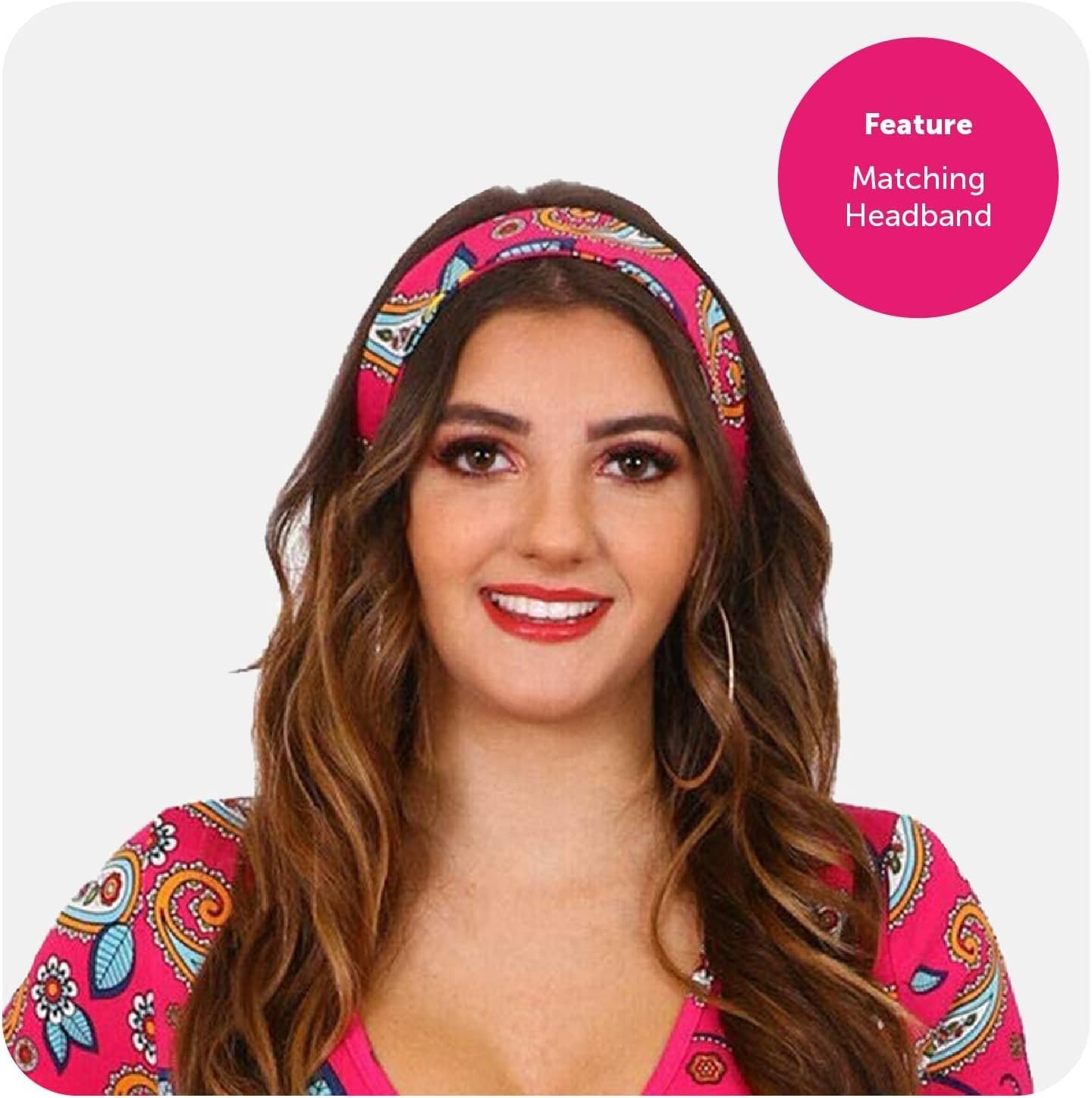 Ladies Hippy Costume 60s/70s Pink Dress + Headband - Image 5