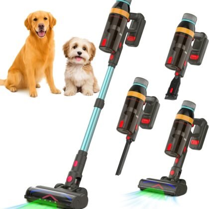 Cordless Vacuum Cleaner , 550W/45KP/60Mins(ECO MODE) Stick Vacuum Cordless Rechargeable for Home/CarPet/Pet Hair/Floor-3 Suction Modes,Smart Screen&Headlight,Self-Standing,Removable Battery,Lighweight